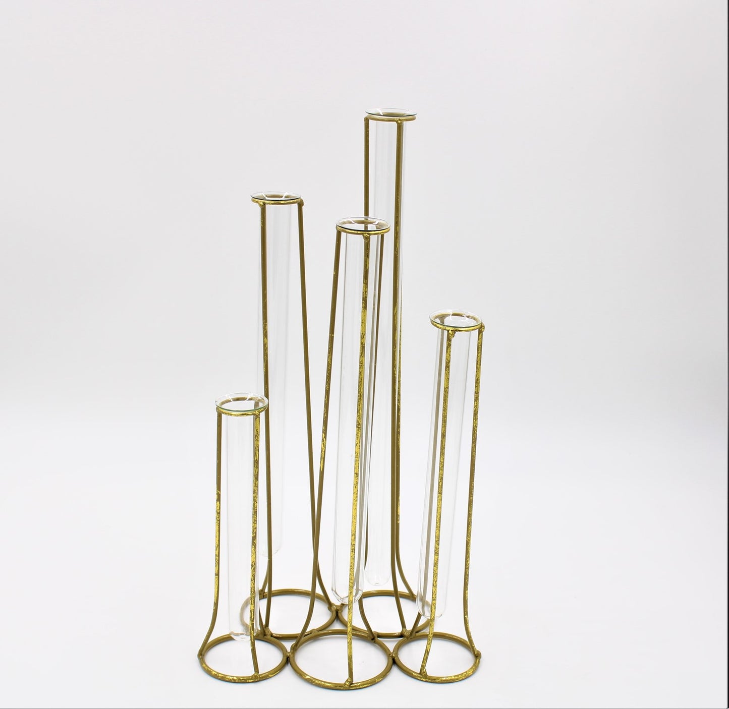 5 jarrones de tubo de ensayo redondos de 16,75 x 9 x 6,5 pulgadas, dorados