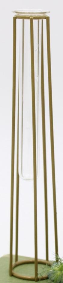 JARRÓN MEDIANO DE PROBETA CON METAL DORADO 7.5 «H