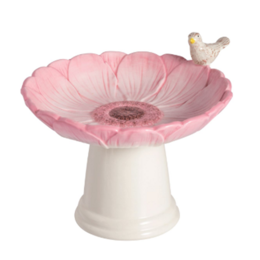 Pink Flower Small Bird Bath - Plato en Forma de Bebedero de Aves