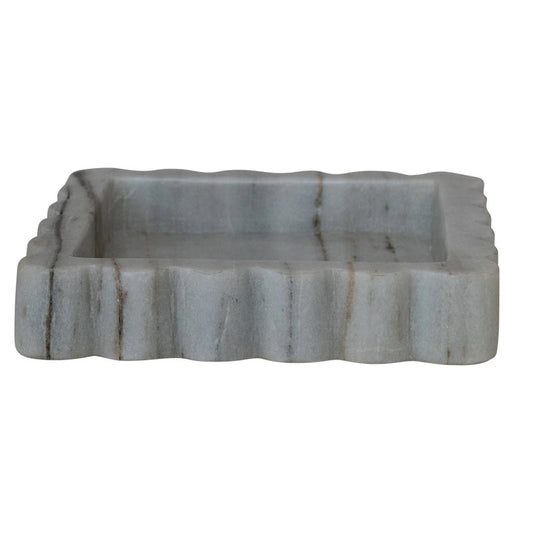 Marble Scalloped Tray, Grey Melange - Bandeja de mármol