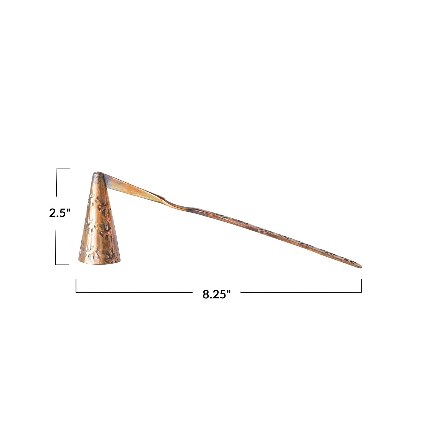 Apagavelas de cobre grabado en relieve, acabado quemado 8-1/4"L X 2-1/2"H DEBOSSED COPP - SNUFFER
