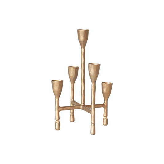 Candelabro de hierro fundido forjado a mano, acabado dorado antiguo (capacidad para 5 velas)