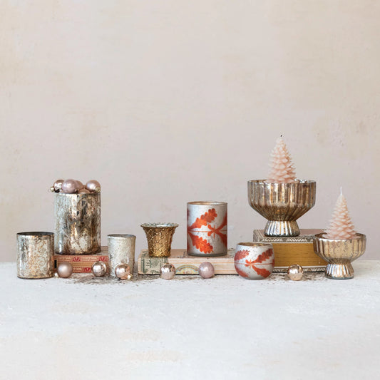 Portavelas votivas de vidrio con mercurio en relieve 12"L X 3"H RESIN BRANCH SHAPED