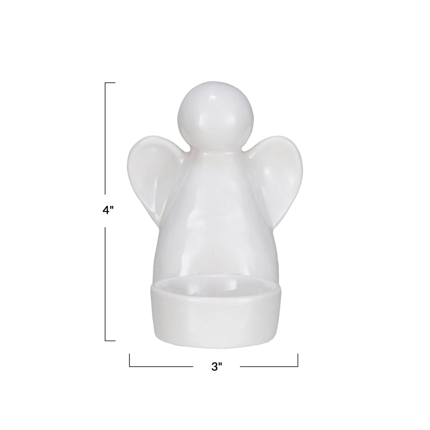 Portavelas de cerámica con forma de ángel, color blanco