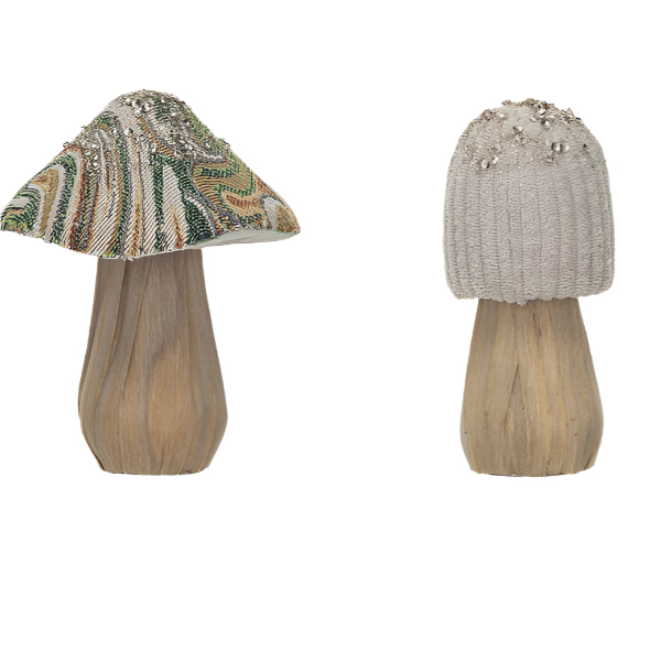 Hongos de espuma con cubierta de tela y base de madera