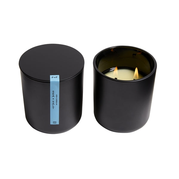 Beach Wood 2 Wick Candle In Black Glass W/Lid 10oz.