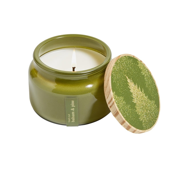 Fresh Cut Balsam & Pine green candle jar 8.5oz.