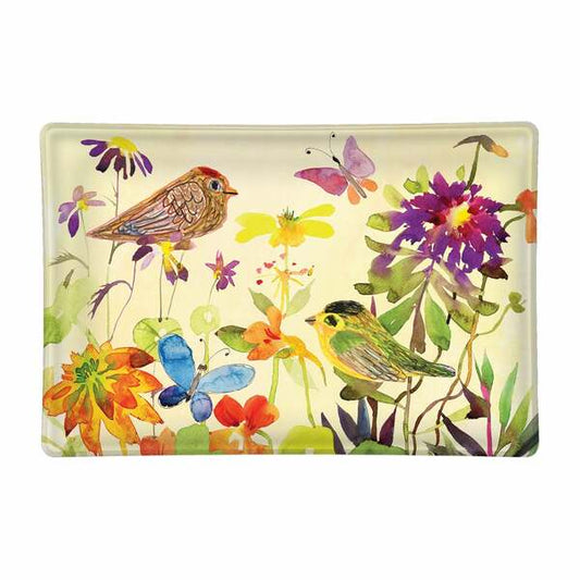 Birds & Butterflies Rectangular Glass Soap Dish