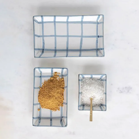 PLATO PARA SERVIR CON ESMALTE REACTIVO CON PATRÓN DE CUADRO