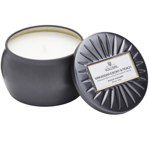 Makassar Ebony & Peach Petite Tin Candle