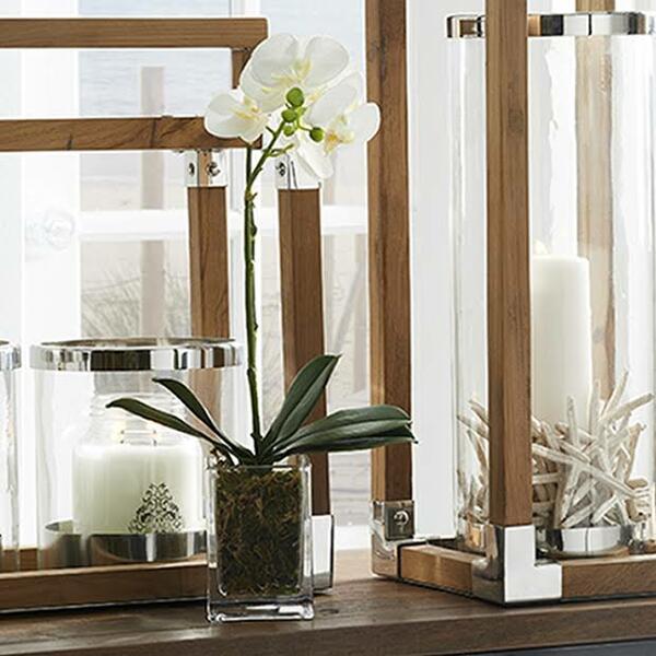 Orquídea blanca de 18.5 pulgadas en recipiente de vidrio cuadrado - k&k interiors