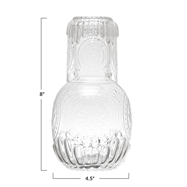 Jarra de Vidrio 28 oz con Vaso en Relieve de 8 oz - Creative Co-Op