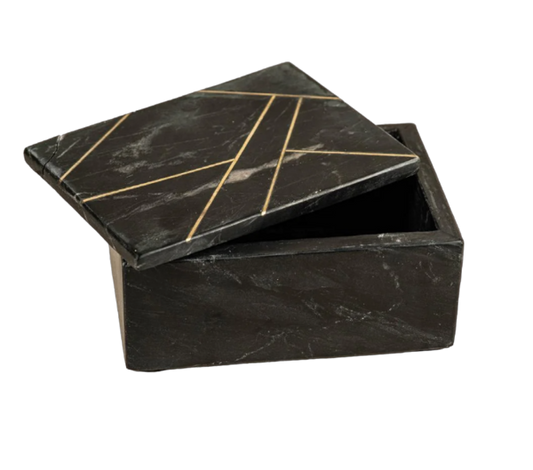 Caja de mármol negra con detalle dorados