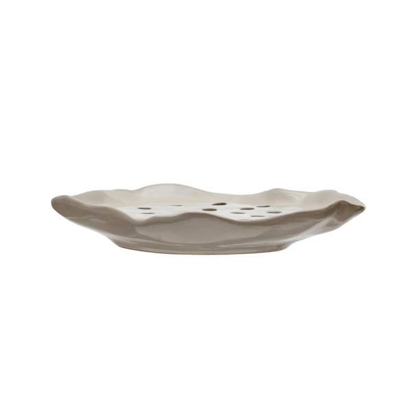 Stoneware Soap Dish w/ Removable Tray, Reactive Glaze, Beige
