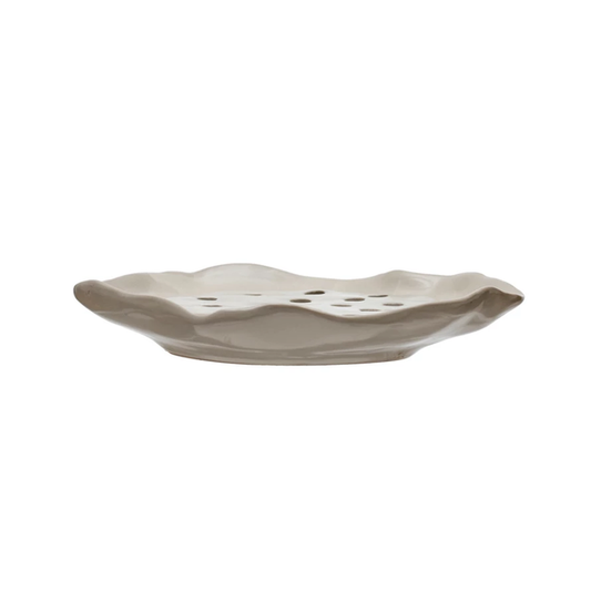 Stoneware Soap Dish w/ Removable Tray, Reactive Glaze, Beige