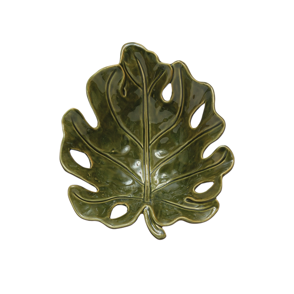 Stoneware Leaf Shaped Bowl, Reactive Glaze