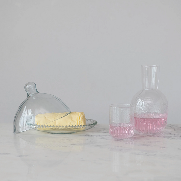 Jarra de Vidrio 28 oz con Vaso en Relieve de 8 oz - Creative Co-Op