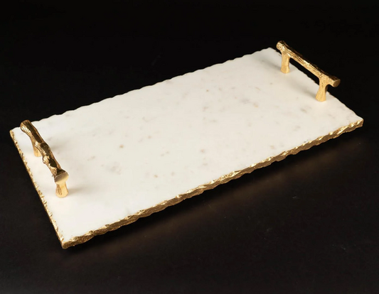 Bandeja de Mármol con Borde Dorado