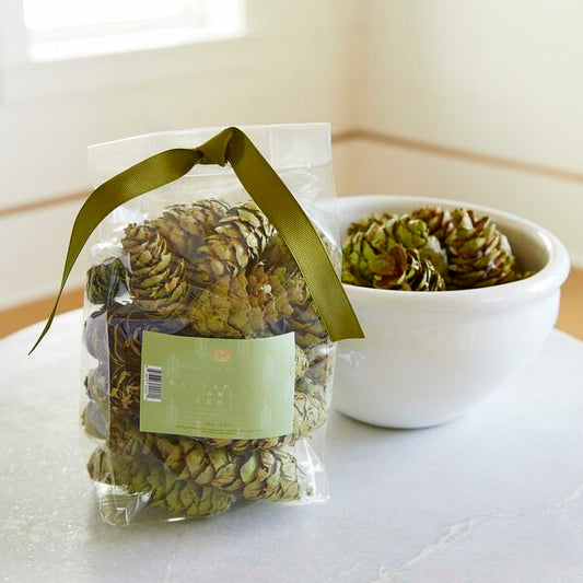 Balsam Fir & Cedar potpourri in green pine cones 8oz.