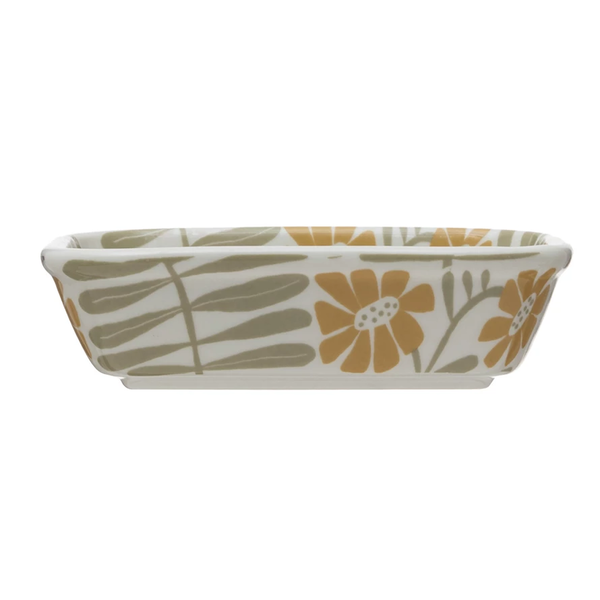 Hand-Stamped Stoneware Soap Dish w/ Flowers