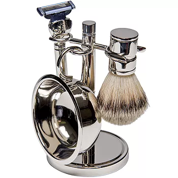 JUEGO DE AFEITADO - SILVER PLATED SHAVE BRUSH SET