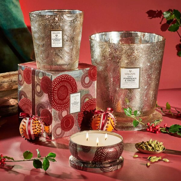 Gilt Pomander & Hinoki 3 Wick Hearth Candle