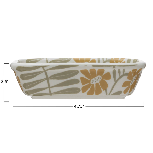 Hand-Stamped Stoneware Soap Dish w/ Flowers