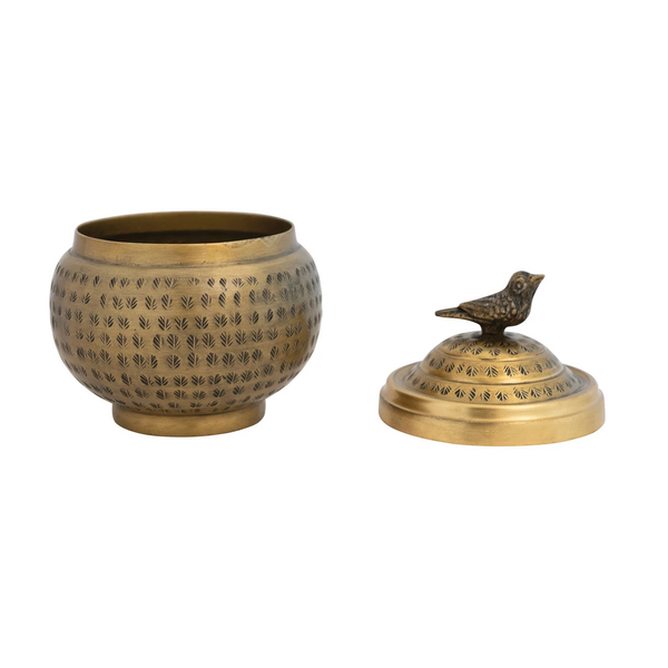 Cofre de Metal con Pajaro Decorativo - Creative Co-Op