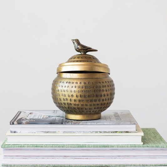 Cofre de Metal con Pajaro Decorativo - Creative Co-Op
