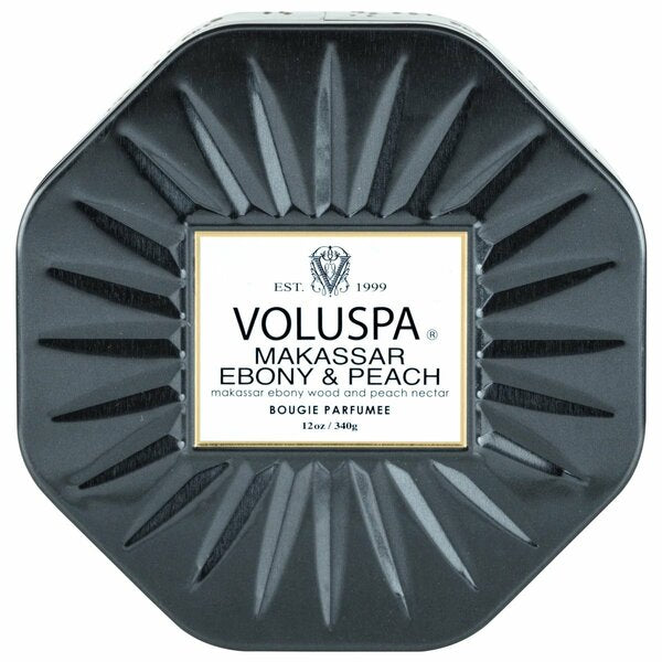 Makassar Ebony & Peach 3 Wick Octagon Tin Candle