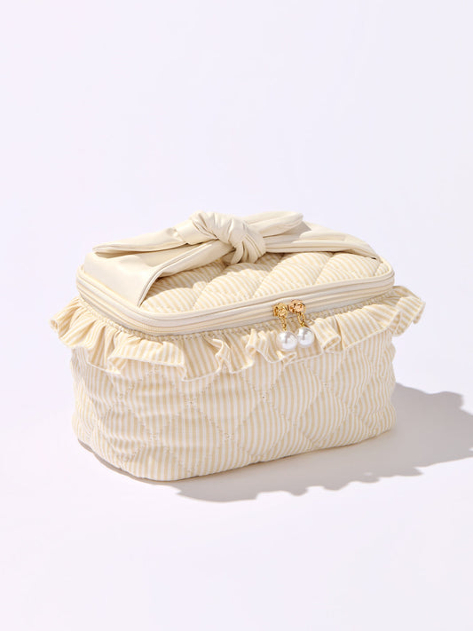 Shiraleah Ruffle Cosmetic Case, Beige - Bolso de maquillaje
