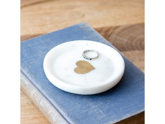 4" WHITE MARBLE HEART DISH