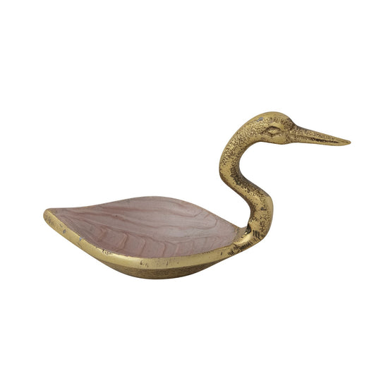 Enameled Cast Aluminum Bird Bowl, Antique Gold Finish & Blush Color / Cuenco en forma de pájaro de aluminio
