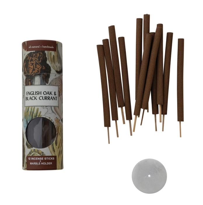 12 Piece English Oak & Black Currant Scented Incense Sticks with Holder / 12 varitas de incienso con aroma a roble inglés y grosella negra con soporte
