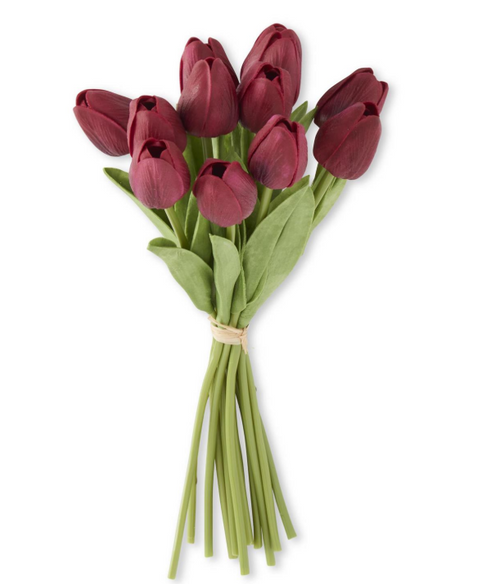 13 Inch Dark Red Real Touch Mini Tulip Bundle (12 Stems) - Ramo de tulipanes