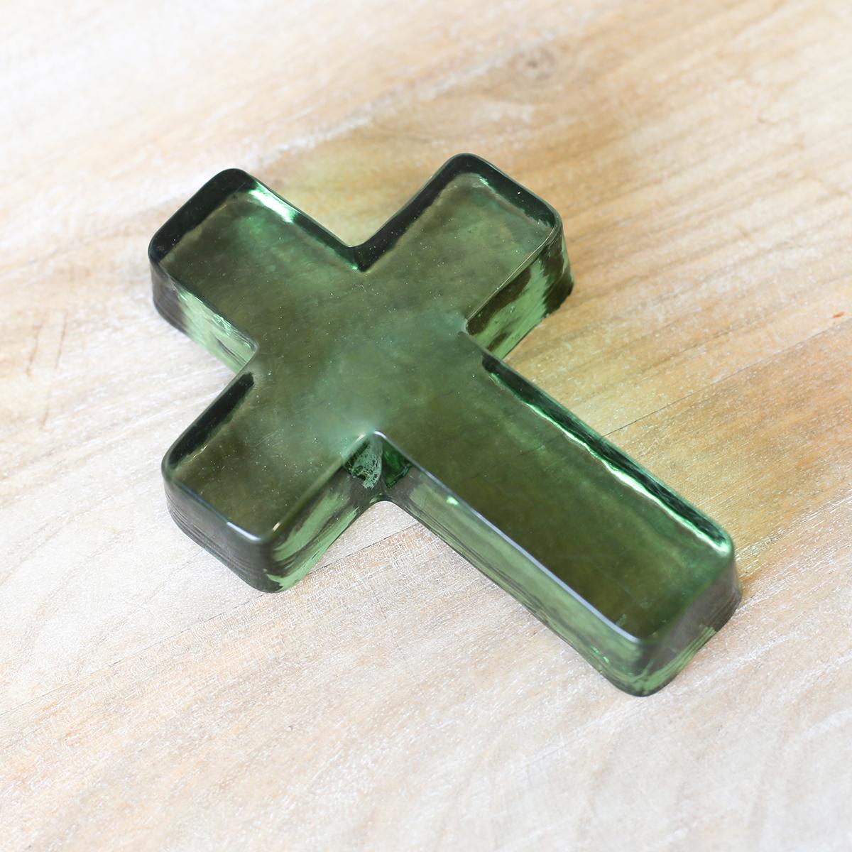 Cross Glass Decor Green - Cruz de Cristal