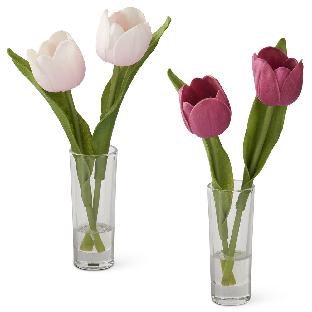 Tulip Pair in Vase Floral Arrangement 8.5" - Jarrón con tulipanes