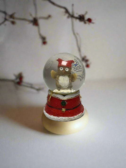 Natural Owl Snow Globe on Red