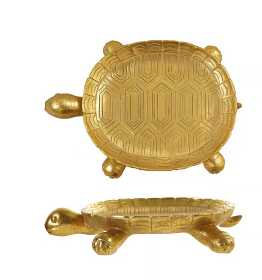 Resin Turtle Shaped Tray, Gold Finish - Bandeja de Tortuga