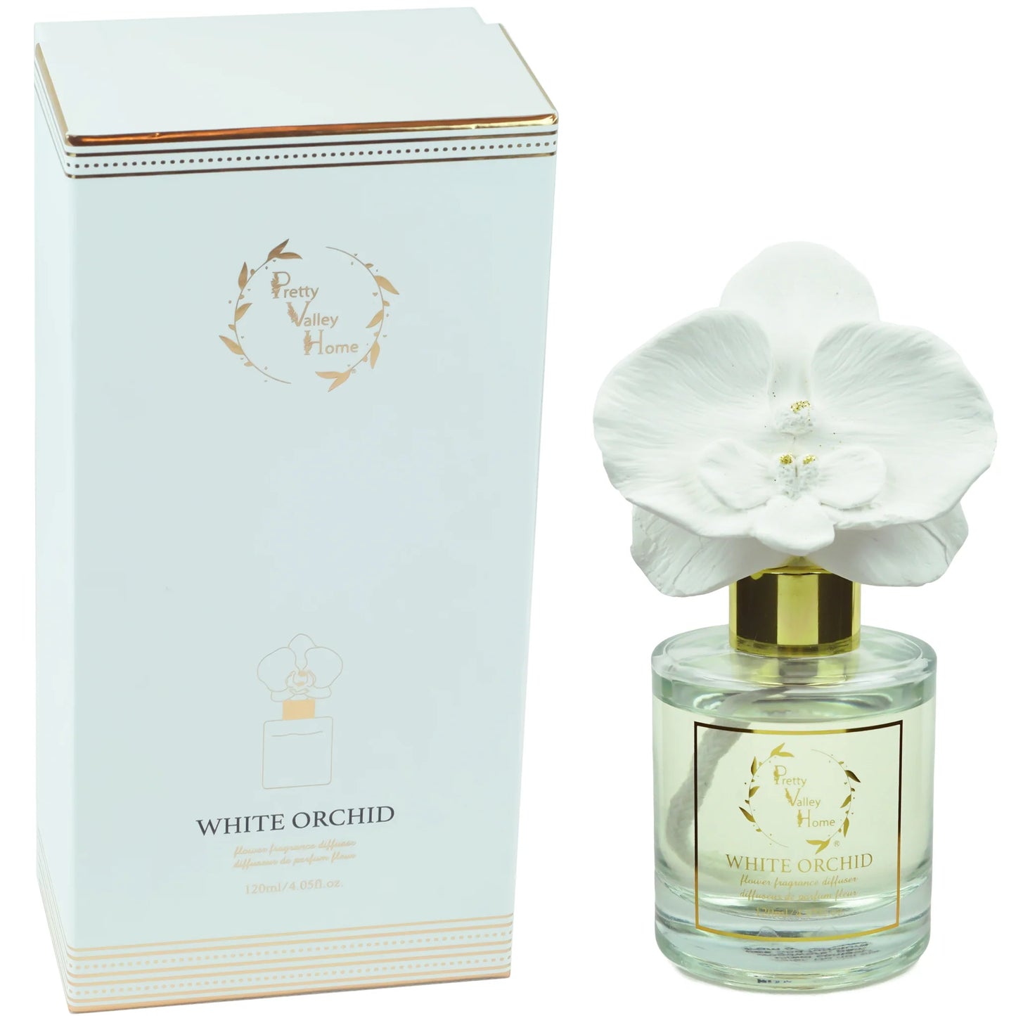 Ceramic Orchid Flower Fragrance Diffuser Set White Orchid  120 ml/4,05 onzas