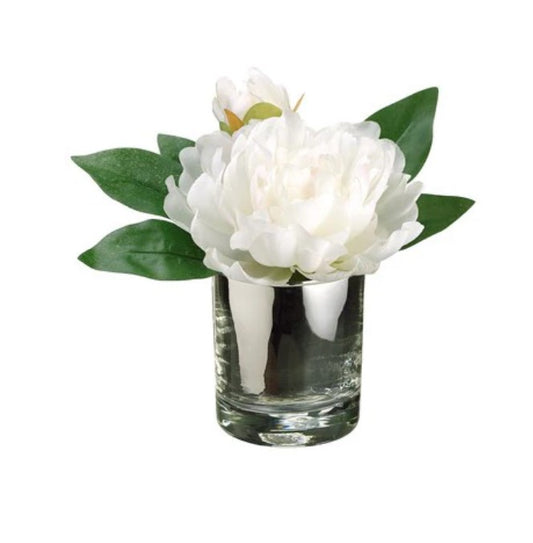 7"" PEONY IN GLASS VASE WH