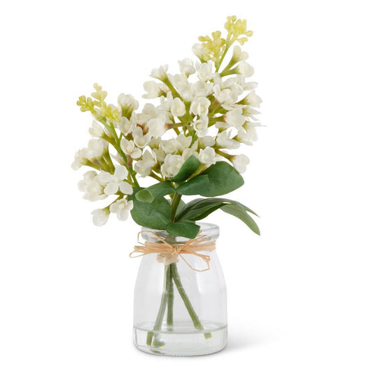 9.25 INCH LILAC IN GLASS VASE - Jarrón de cristal con lila