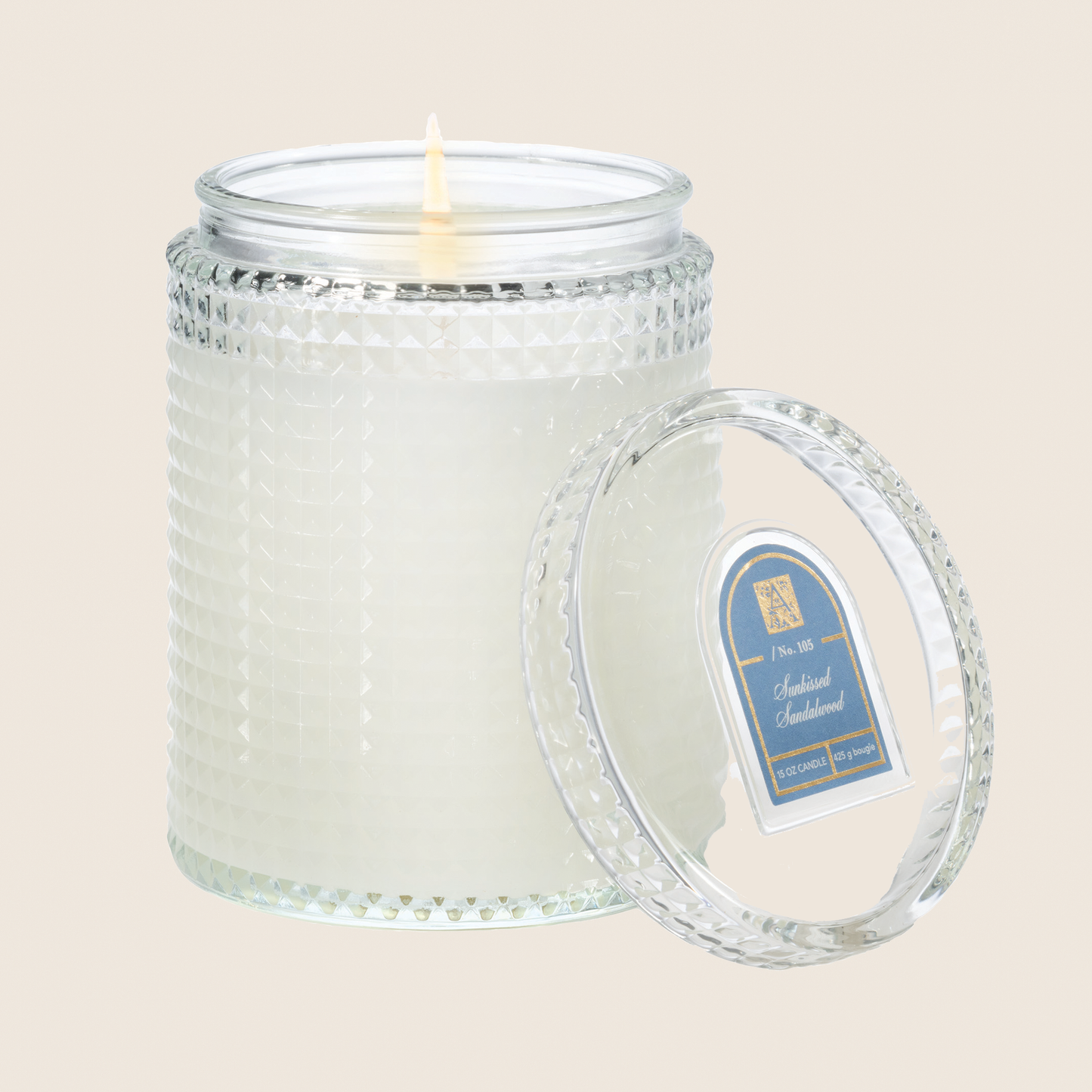 Sunkissed Sandalwood - Textured Glass Candle with Lid