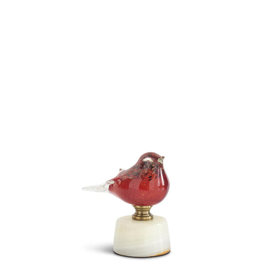 RED  GLASS BIRDS ON WHITE MARBLE - MEDIUM