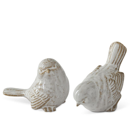 Cream & Taupe Glazed Ceramic Birds - Ave de Cerámica
