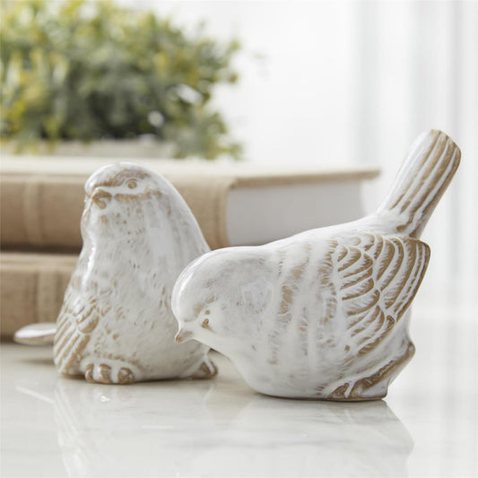 Cream & Taupe Glazed Ceramic Birds - Ave de Cerámica