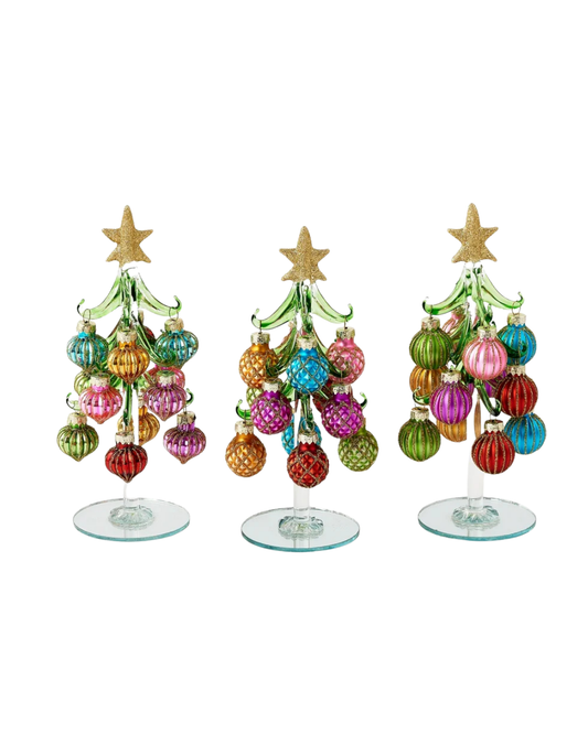 Handmade Glass Tree w/Balls - Árbol Navideño de Cristal