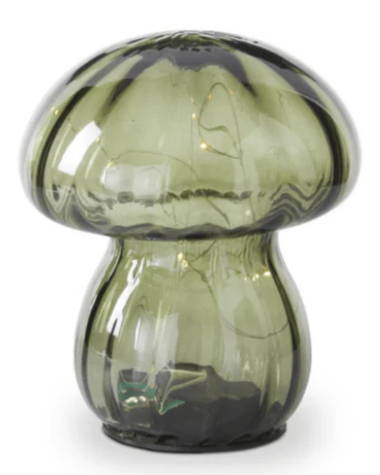 Green Glass LED Mushrooms W/Timer - Lámparas LED de Setas/Hongos