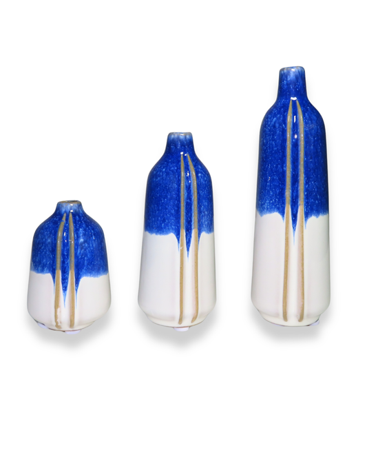 Reactive Glaze Mini Blue And White Vases - Jarrones