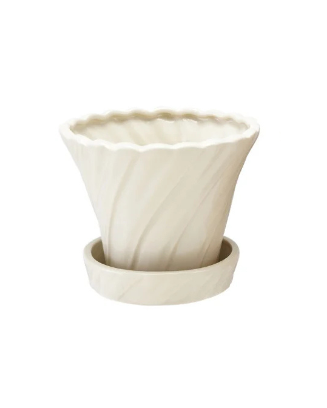 Stoneware Twisted Planter with Saucer, Set of 2, 3 Colors / Maceta retorcida de cerámica con plato, juego de 2, 3 colores
